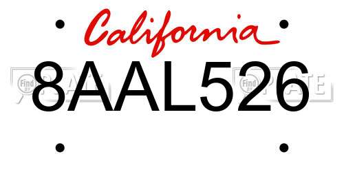 8AAL526 California License Plate