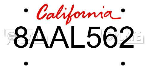 8AAL562 California License Plate