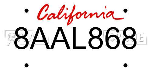 8AAL868 California License Plate