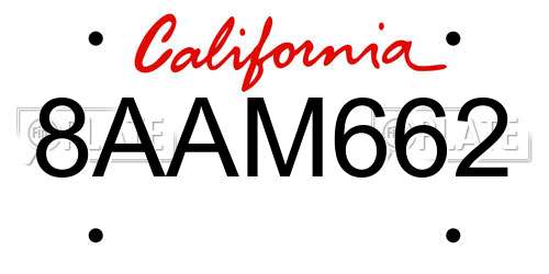 8AAM662 California License Plate