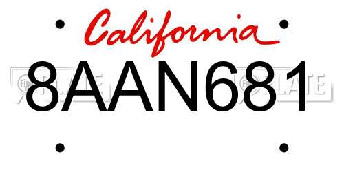 8AAN681 California License Plate