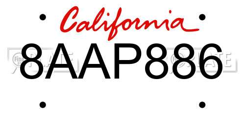 8AAP886 California License Plate