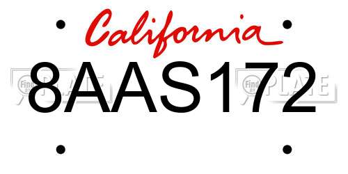 8AAS172 California License Plate