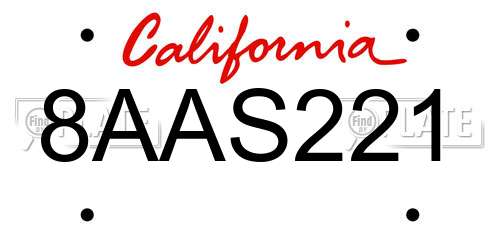 8AAS221 California License Plate