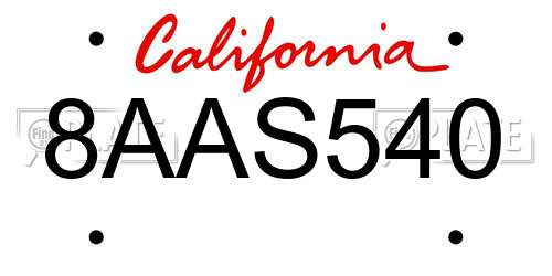 8AAS540 California License Plate