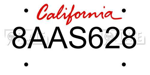 8AAS628 California License Plate