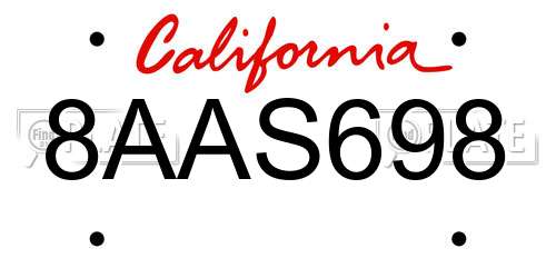 8AAS698 California License Plate