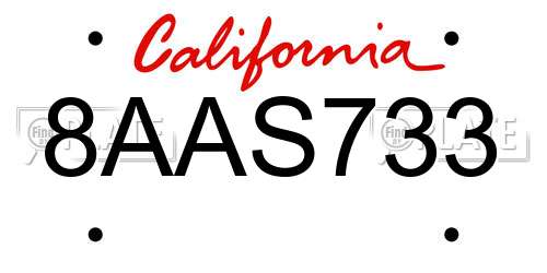 8AAS733 California License Plate