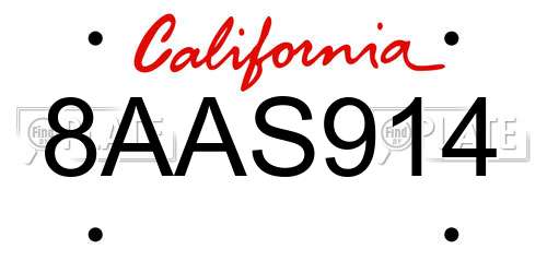 8AAS914 California License Plate