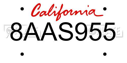 8AAS955 California License Plate