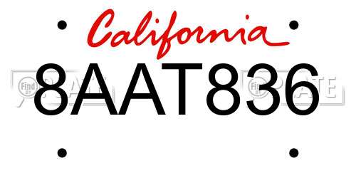 8AAT836 California License Plate