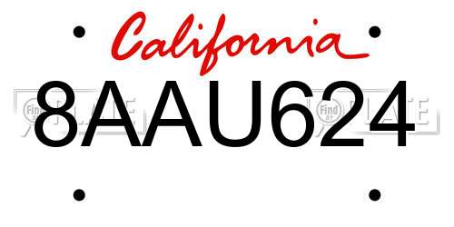 8AAU624 California License Plate