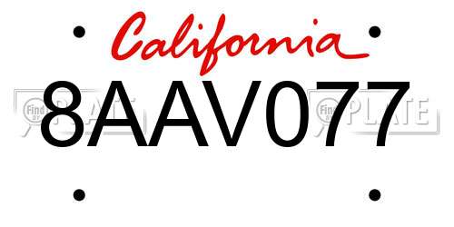 8AAV077 California License Plate