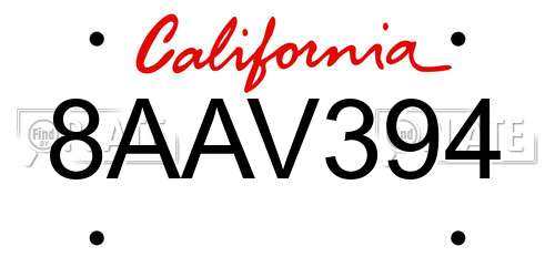 8AAV394 California License Plate