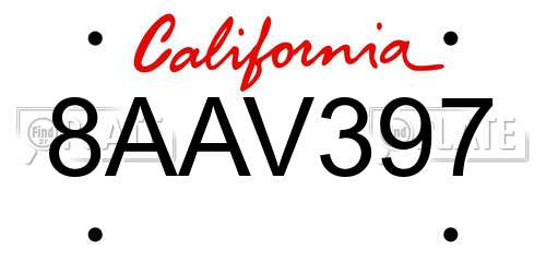 8AAV397 California License Plate