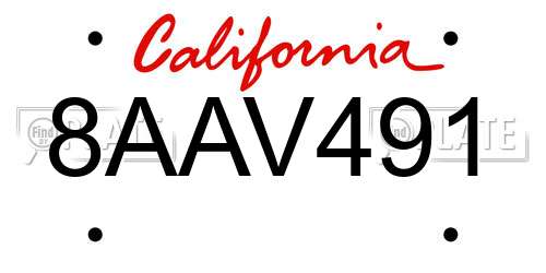 8AAV491 California License Plate