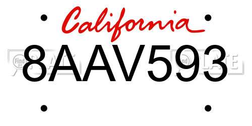 8AAV593 California License Plate