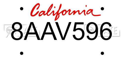 8AAV596 California License Plate