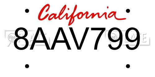 8AAV799 California License Plate