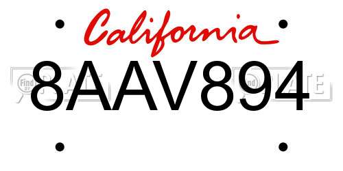 8AAV894 California License Plate