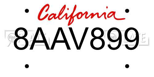 8AAV899 California License Plate