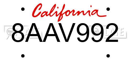 8AAV992 California License Plate