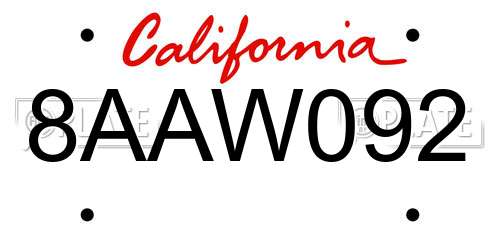 8AAW092 California License Plate