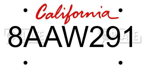 8AAW291 California License Plate