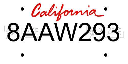 8AAW293 California License Plate