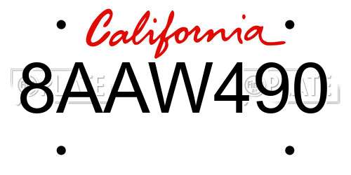 8AAW490 California License Plate