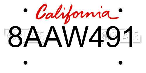 8AAW491 California License Plate