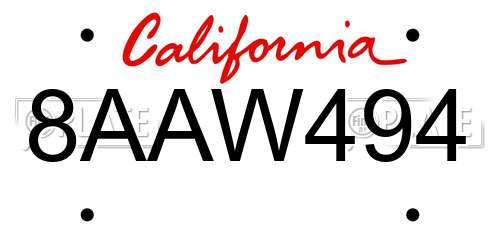 8AAW494 California License Plate