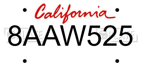 8AAW525 California License Plate