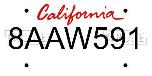 8AAW591 California License Plate