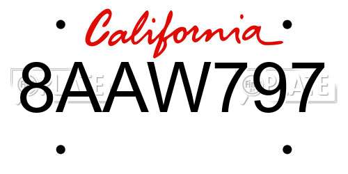 8AAW797 California License Plate