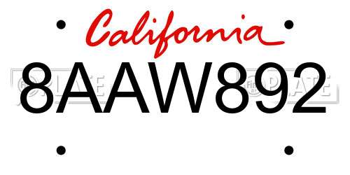 8AAW892 California License Plate