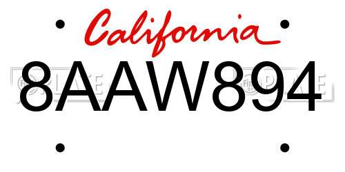 8AAW894 California License Plate