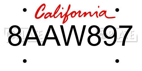 8AAW897 California License Plate
