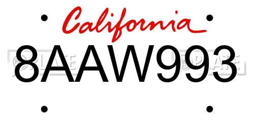 8AAW993 California License Plate
