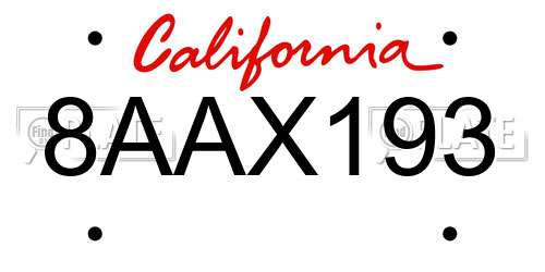 8AAX193 California License Plate