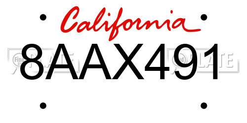 8AAX491 California License Plate