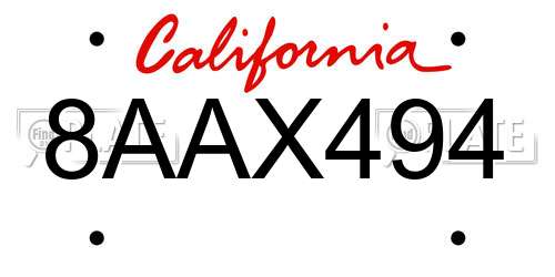 8AAX494 California License Plate