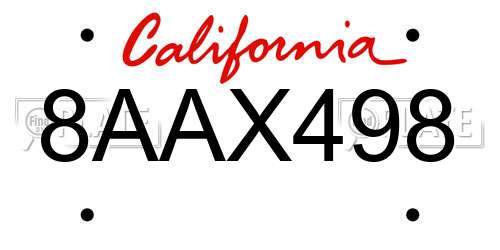 8AAX498 California License Plate