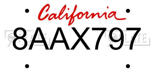 8AAX797 California License Plate