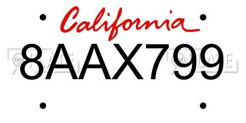 8AAX799 California License Plate