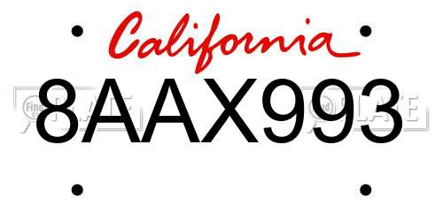 8AAX993 California License Plate