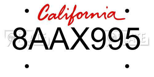 8AAX995 California License Plate