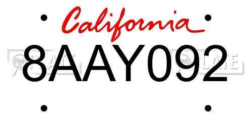 8AAY092 California License Plate