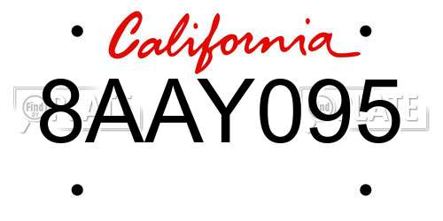8AAY095 California License Plate