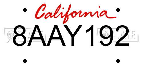 8AAY192 California License Plate